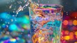 Sparkling colorful water in a glass