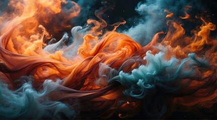 Poster - A painting of orange and blue smoke. Generative AI.