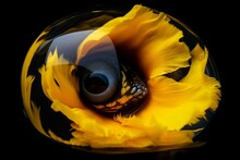 A Fish Eye With A Glowing Yellow Iris And A Black Hole In The Center. Generative AI