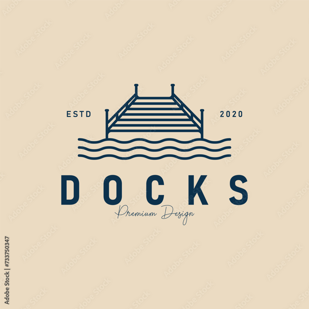 docks line art logo minimalist, icon vector pier simple logo illustration design