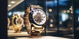 Fototapeta  - close up one watch in the elegant watchshop display 