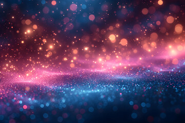 Wall Mural - Abstract blue, purple and pink glitter lights background. Night sky with stars. Gradient blue and purple colorful space texture with stardust and milky way. Magic color galaxy