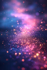 Wall Mural - Abstract blue, purple and pink glitter lights background. Night sky with stars. Gradient blue and purple colorful space texture with stardust and milky way. Magic color galaxy