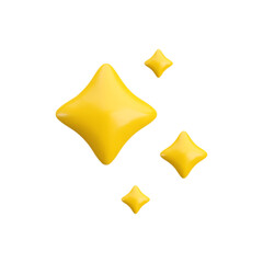 Wall Mural - vector 3d gold sparkle stars set on white background. cute realistic cartoon 3d render, glossy yello