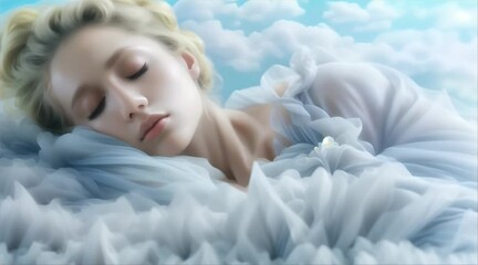 Sticker - woman sleeping on a cloud