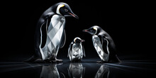 A Glass Penguin Figurine With A Black Background. A Penguin Is In A Block, 
