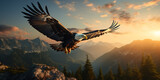 Fototapeta  - Bald Eagle in flight with mountains in the background. 3d render
