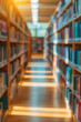 Abstract blurred public library interior space. Blurry room with bookshelves by defocused effect.