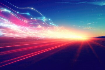 Poster - Futuristic retro background with rainbow comets. Abstract neon light background, empty space scene. Speed of light in galaxy. Explosion in universe. Cosmic backdrop