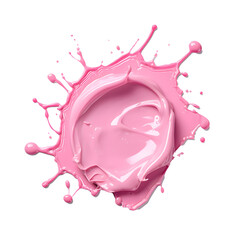 Wall Mural - Pink liquid, yogurt spill top view isolated on transparent background