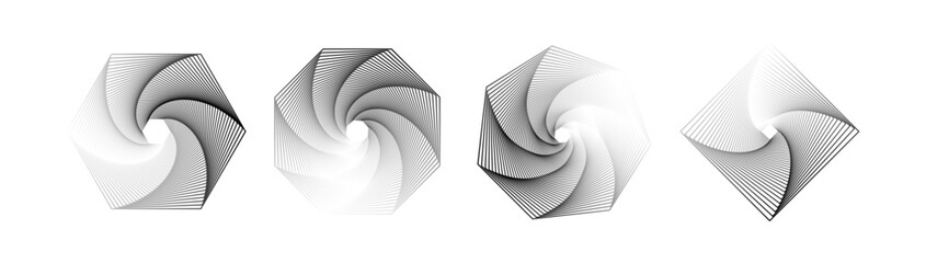 Poster - set of twisted spirals. sacred geometry. tunnel with lines in the form of a circle and hexagons. vec