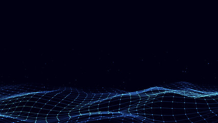 Poster - abstract vector technology wave of particles. big data visualization. background with motion dots an