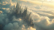 雲の隙間から見える都市　未来都市のイメージ
