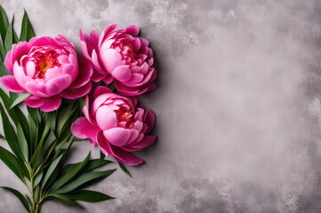 Wall Mural - Pink Peonies on Gray Concrete Background