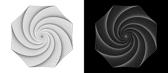 Fototapete - Abstract background with halftone hexagon. Art design logo or icon. A black figure on a white background and an equally white figure on the black side.