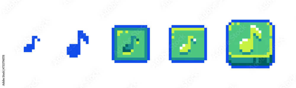 Pixel Music Play Button Icon Set for Retro Game UI. Retro 8-Bit Style ...