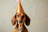 Fototapeta  - Dachshund Dog Wearing a Party Hat