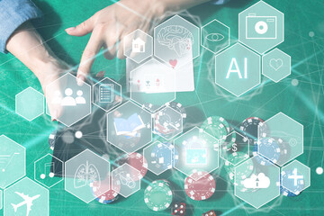 Leinwandbilder - AI (Artificial Intelligence) concept. Electronic circuit. Communication network.