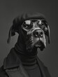 Great Dane dog portrait with high necked sweater, showcasing innovative and fashionable beauty trends