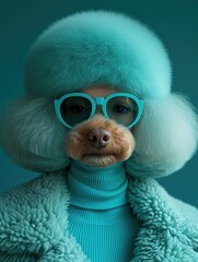 Canvas Print - Poodle dog portrait with high necked sweater, showcasing innovative and fashionable beauty trends