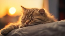 An Orange Tabby Cat Asleep On Top Of A Bed