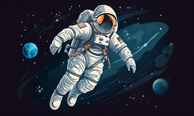 Wall Mural - astronaut in a space suit is flying in space next to planets and stars