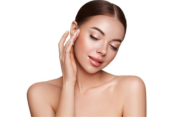 Wall Mural - portrait beautiful young woman with clean fresh skin. model with healthy skin, close up portrait. co