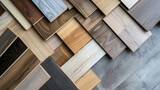 Fototapeta  - An array of parquet vinyl tile flooring on an oak lumber setting and space, Generative AI.