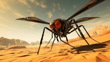 AI Generated Illustration Of A Closeup Of A Mosquito In A Desert Landscape