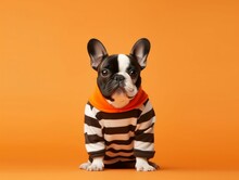 Portrait Of French Bulldog For Halloween - AI Generated Illustration