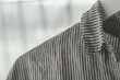 Close up collar of grey stripes linen shirt