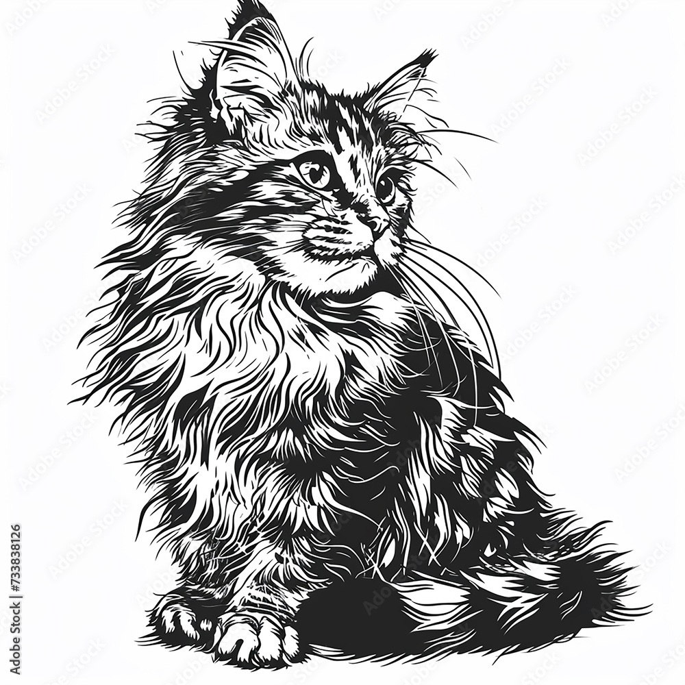 Siberian cat. Coloring page. Black and white vector illustration ready ...