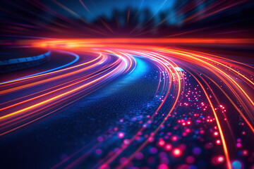 Poster - road in the night. colorful light trails. long exposure. background image. created with generative a