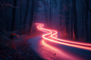 Poster - Road in the night. Colorful light trails. Long exposure. Background image. Created with Generative AI technology