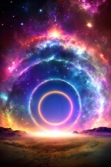 Wall Mural - AI generated illustration of A stunning celestial landscape featuring a colorful circles