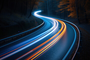 Poster - Road in the night. Colorful light trails. Long exposure. Background image. Created with Generative AI technology