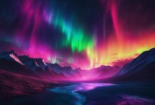 AI Generated Illustration Of A Majestic Night Sky Featuring A Brilliant Aurora, With Mountains