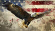 Eagle flying with USA flag grunge art style