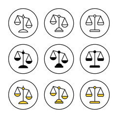 Wall Mural - Scales icon set vector. Law scale icon. Justice sign and symbol