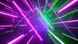 Futuristic neon tube lights abstract in green and purple color wallpaper background