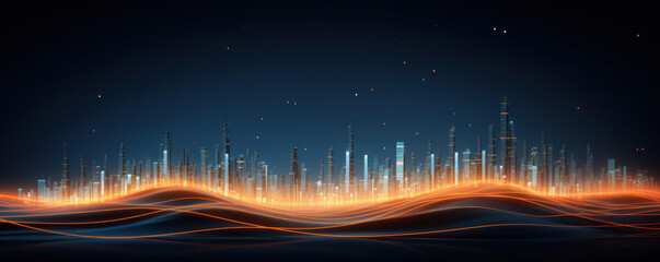 Poster - Blue Network of Futuristic Technology: Abstract Digital Connection in a Modern City