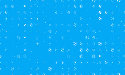 Poster - Seamless background pattern of evenly spaced white football symbols of different sizes and opacity. Vector illustration on light blue background with stars