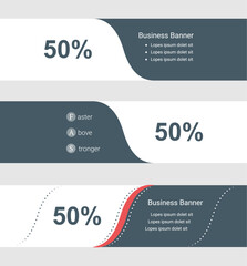 Poster - Set of blue grey banner, horizontal business banner templates. Banners with template for text and 50 percent symbol. Classic and modern style. Vector illustration on grey background