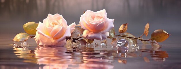 Wall Mural - Pink roses on the water are very beautiful, aesthetic, futuristic