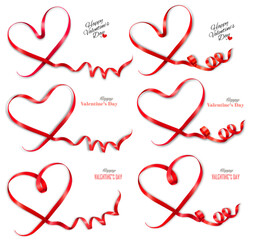 Leinwandbilder - Mega set of gift cards with red ribbons shaped hearts. Valentine's day holiday card. Mother's day holiday card. Vector illustration.