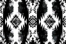 Abstract Ethnic Ikat Black White Art