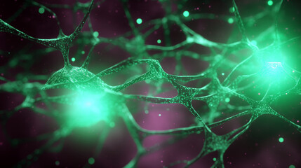 Poster - information travelling through the network of glowing neurons, brains science background wallpaper, neurons network