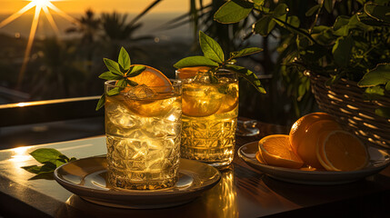 Poster - Photo of the May Tai cocktail with Lumt Orange, in golden shades of sunset, creates an atmosphere