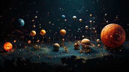 Wall Mural - Satellites of the planets that form unique compositions against the background of the star oce