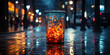 The garbage container with neon backlight, which is released on the street at night, acquires the